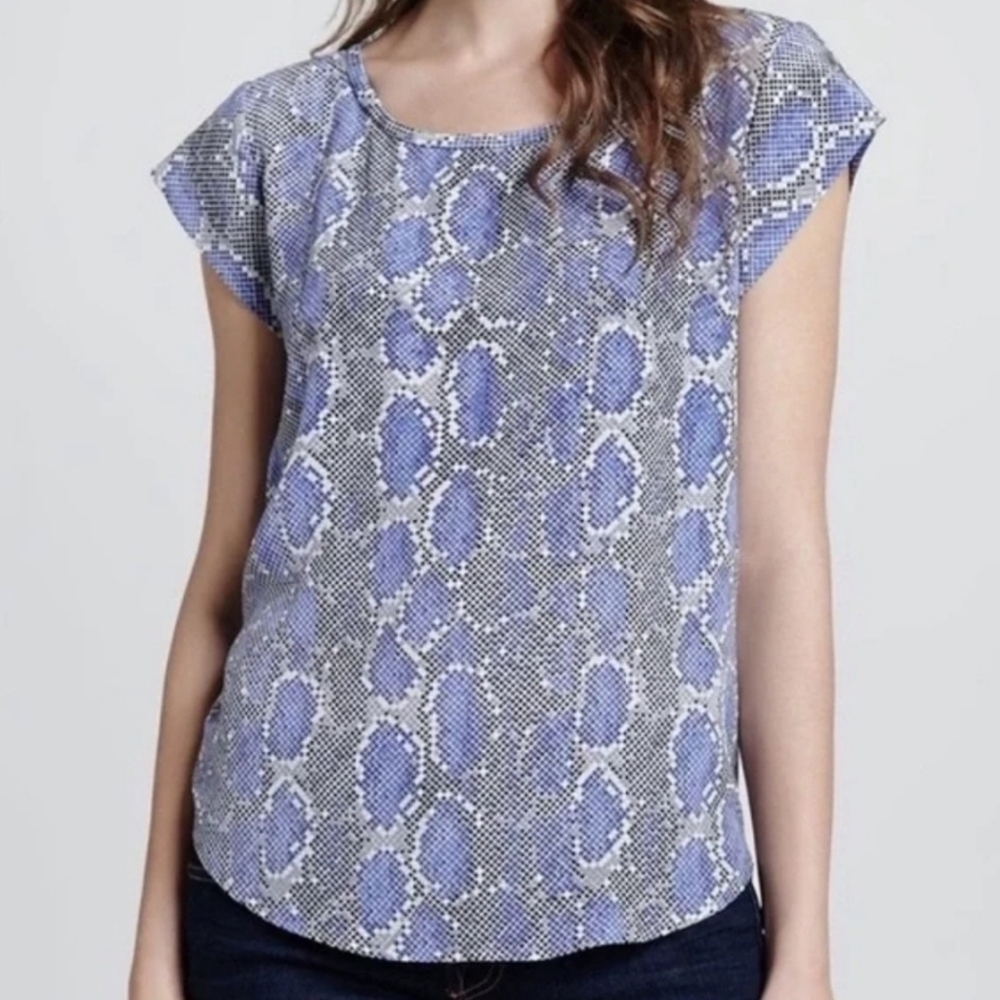 JOIE | Silk Rancher Top Snake Print Black White Purple Keyhole Sz M